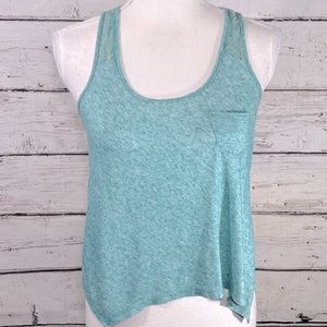 FULL TILT Crochet Trim Tank Top Heather Teal Green-Small